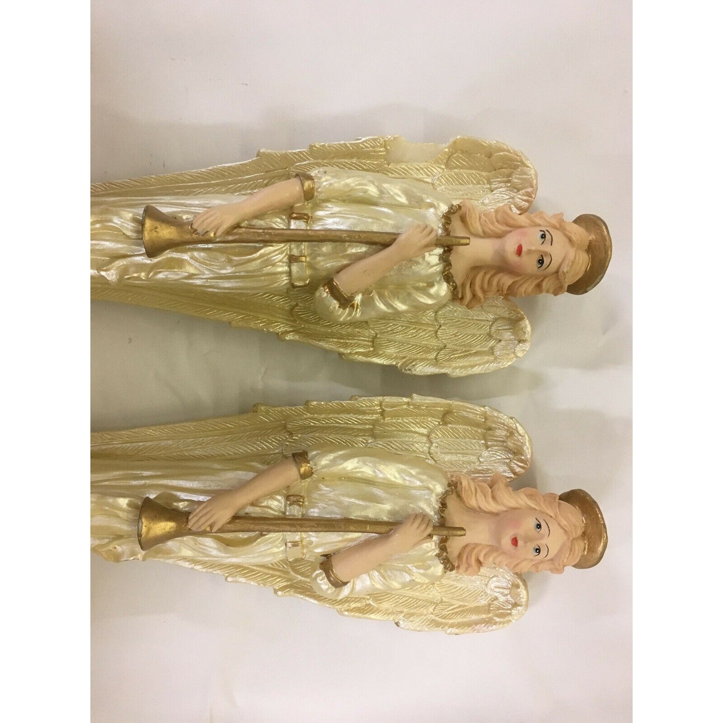 Pair of Golden 10" Handpainted Angels Christmas Holiday Decoration