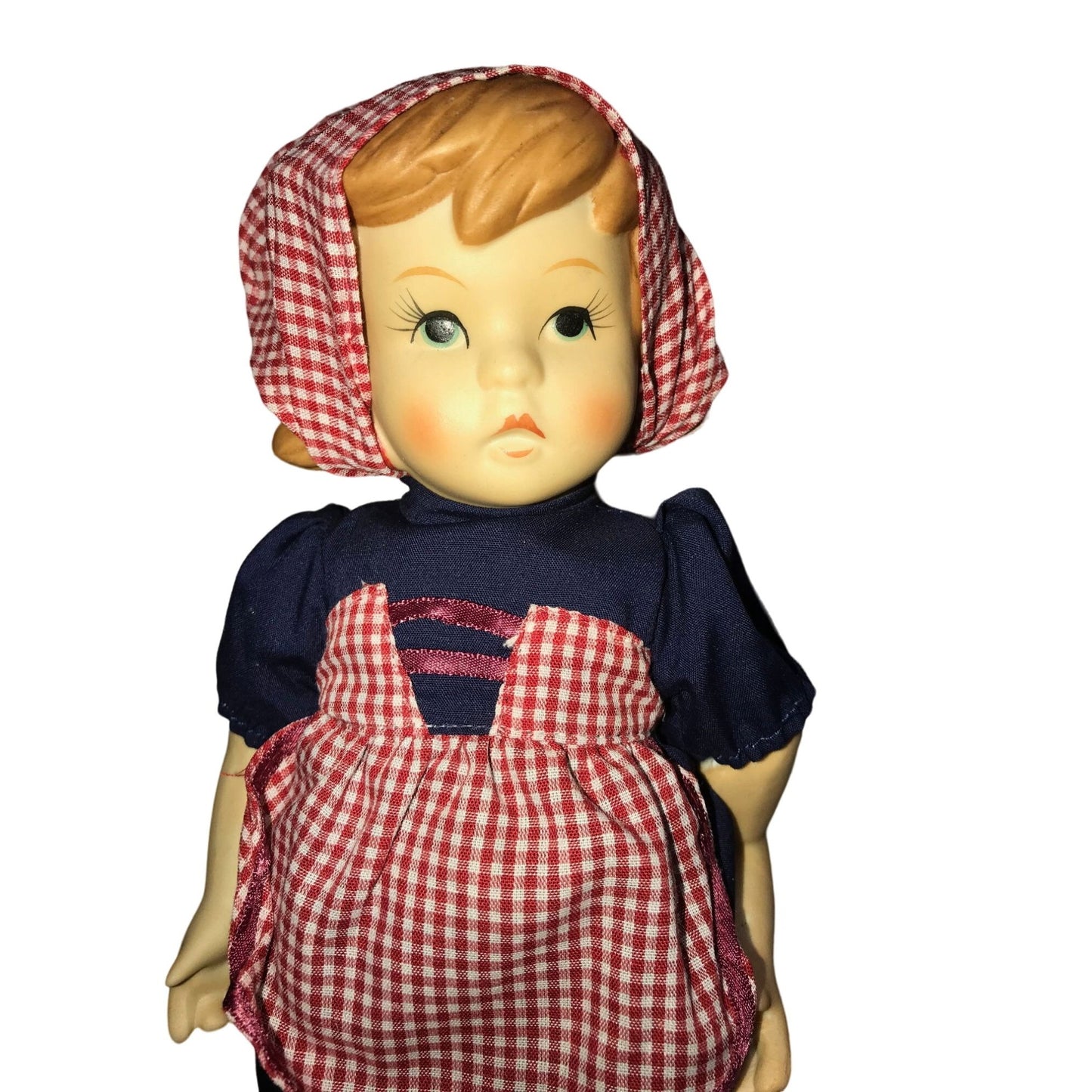 Beautiful Hummel Porcelain Doll Checkered Bandana and apron - PIgtails Cute & Rare!