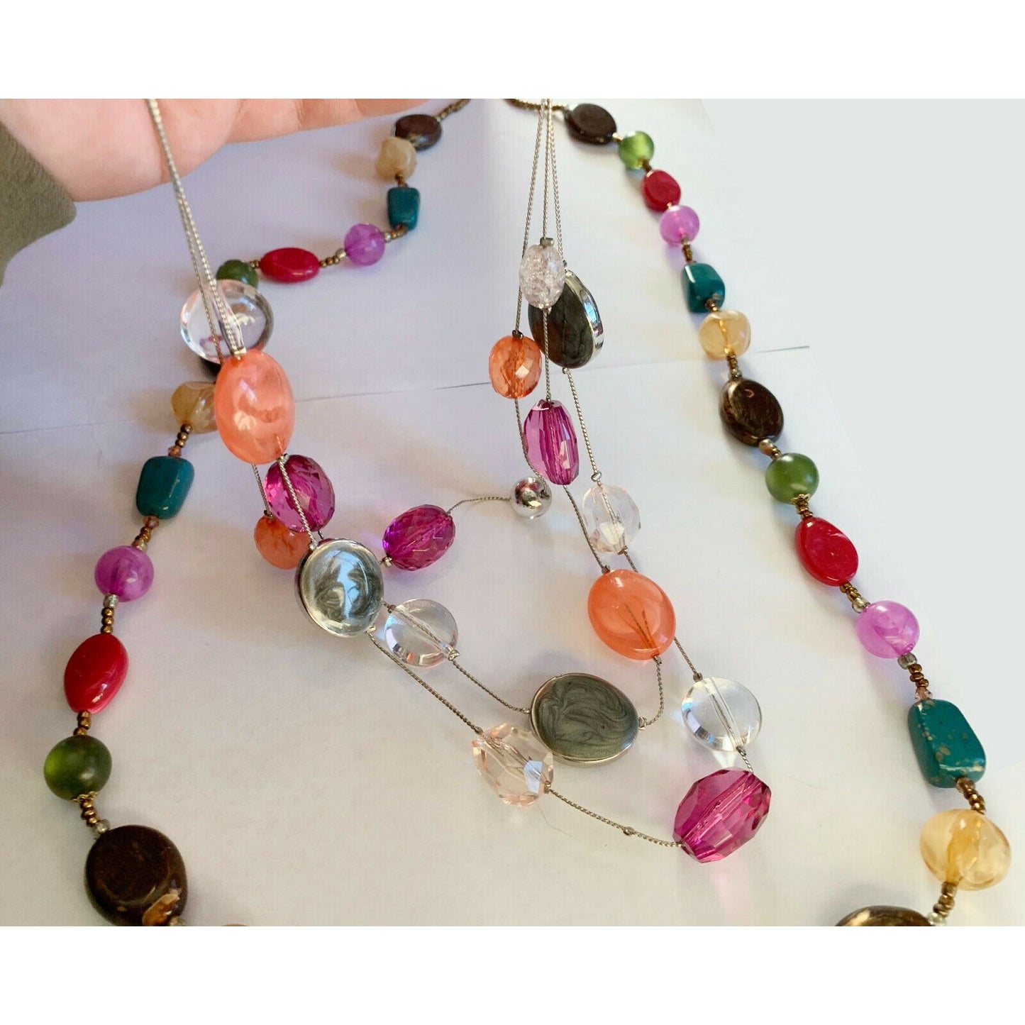 Pair of Pink & Coral Colorful Bead Necklaces (17" & 36") Layering