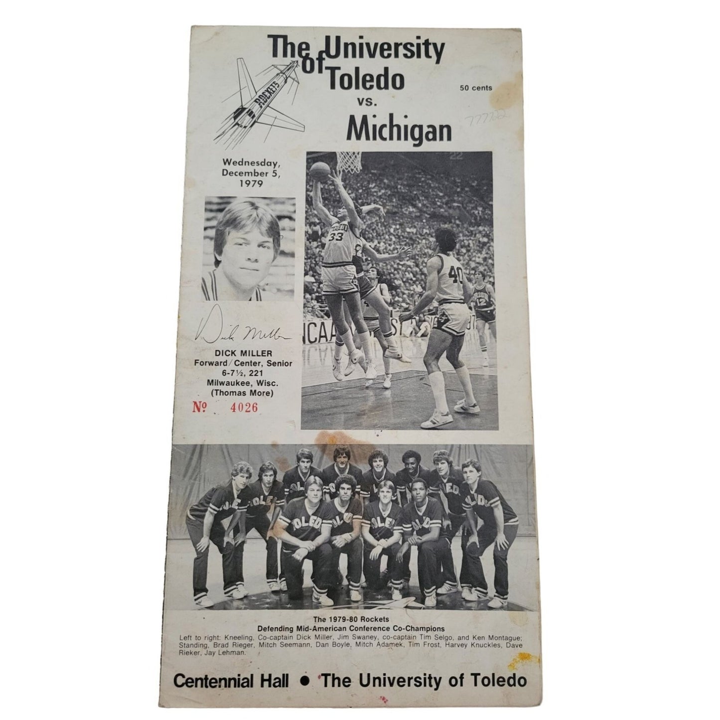 University of Toledo Rockets Basketball Program cards (Numbered like tickets?) 1979-1980 Games see description for more details