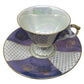 Blue and white Iridescent Teacup and Saucer Set with small gold accent pattern A+ Stuff  A+ Stuff
