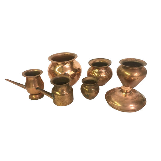 Vintage Copper Pourers and Bowls Mixed Set - Decorative motif Copper Dishes