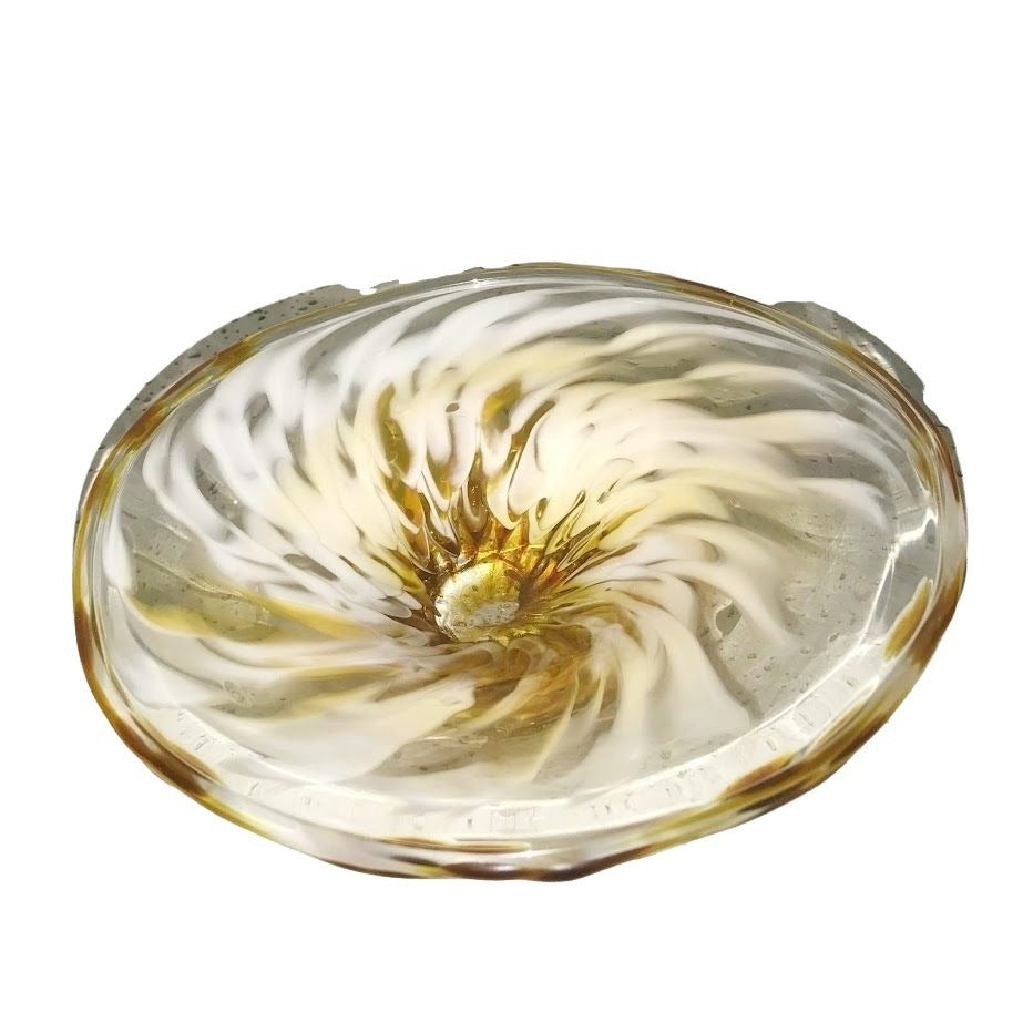 MARTY CHRISTY glass art INSCRIBED 'Sunflowers' - beautiful swirl dish 7" diameter - signed Marty Christy and etched inscription personal not