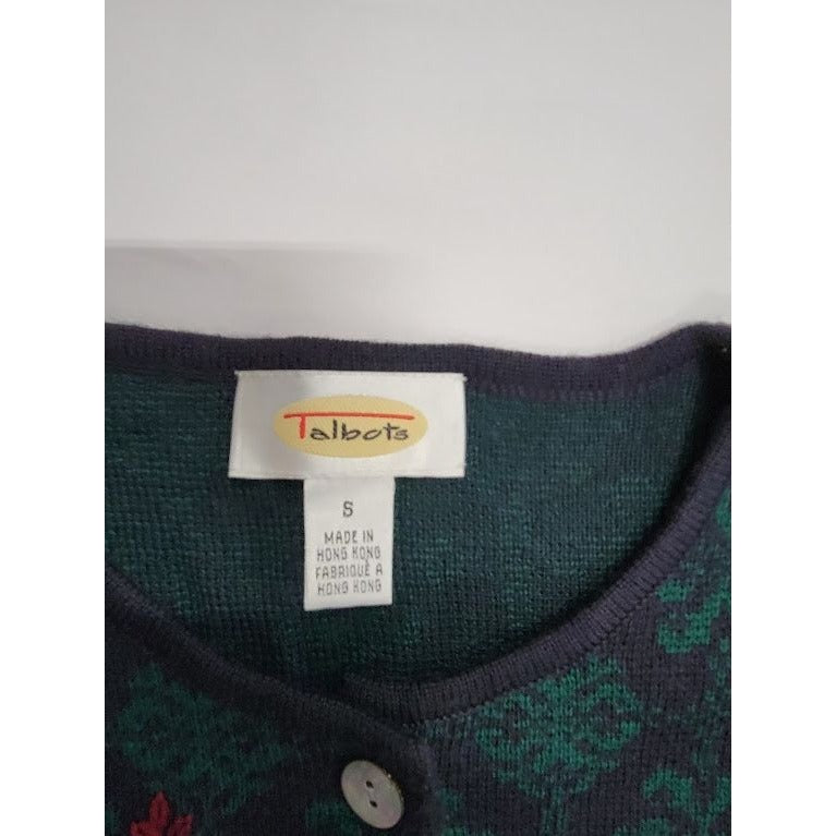 Talbots Womens S Dark Detailed pattern sweater with small red flowers