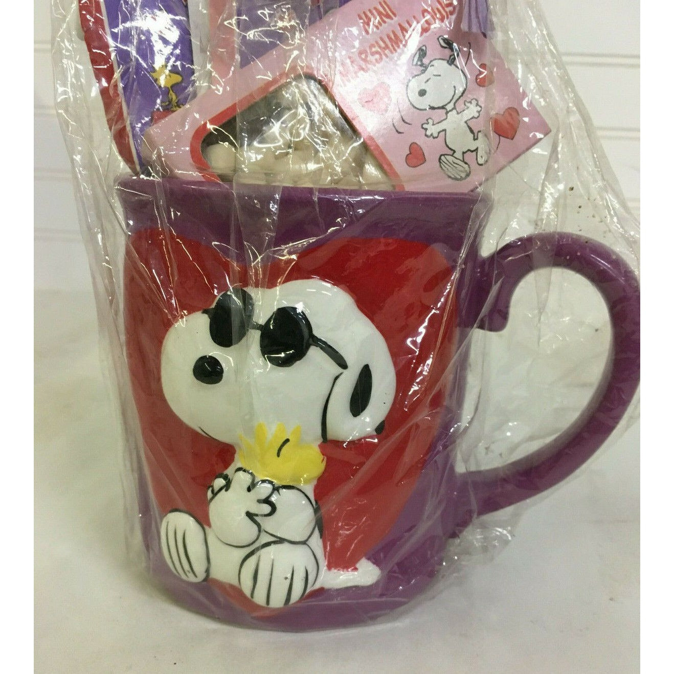 JOE COOL Snoopy VALENTINES MUG  Set  - Cute Snoopy w Woodstock Art