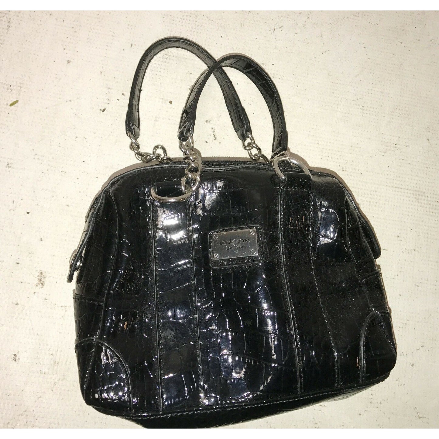 Liz Claiborne Black HandBag Purse Faux Croc Leather Inside Pockets