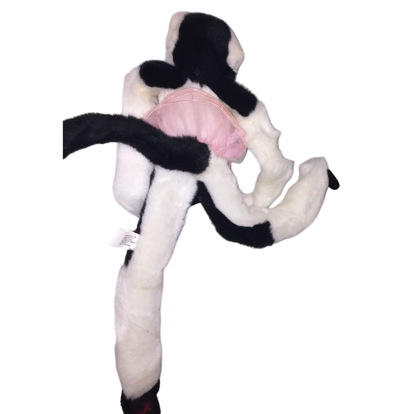 Vintage WILD REPUBLIC White and Black Lemur with Yellow Eyes, Black Tail and Pink Tutu - Animal Plush