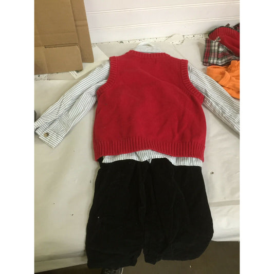 Boys 3 PC Dress Up Outfit Red Argyle Sweater, Shirt & Pants 24mos