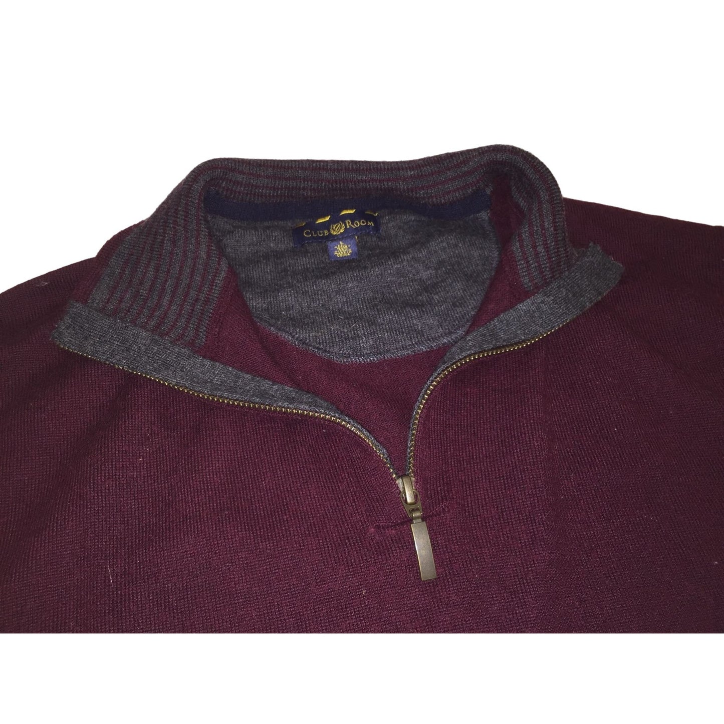 Club Room Men's Large Quarter Zip Maroon Sweater with Gray Collar