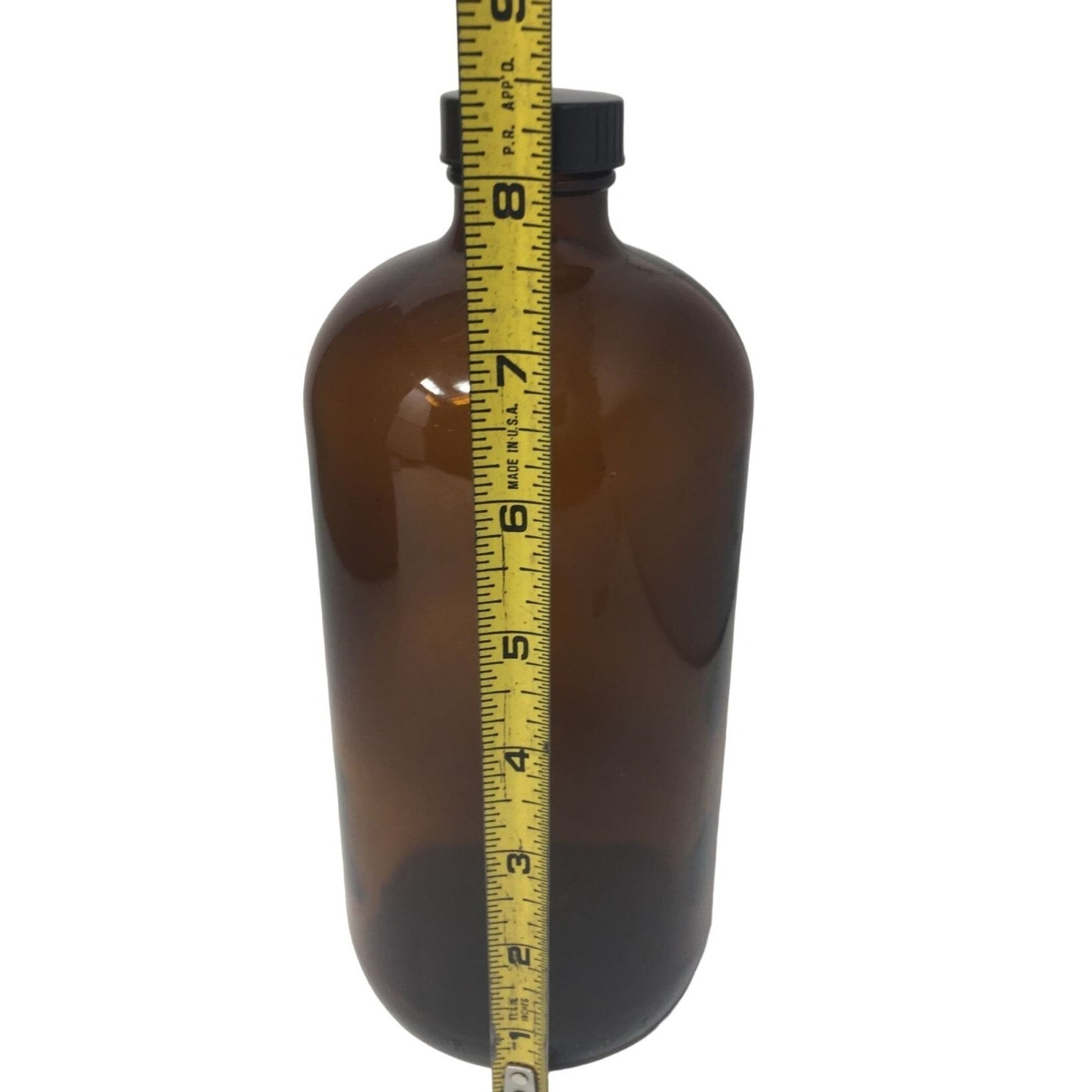 Vintage Brown Glass Bottle / Jar Over 8" Tall - numbers on bottom edge and Rings on bottom