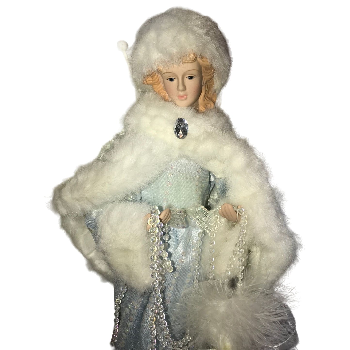 Beautiful Holiday Woman / Angel Decor - Blue and white Ice Angel Christmas Decor Faux Fur Edging