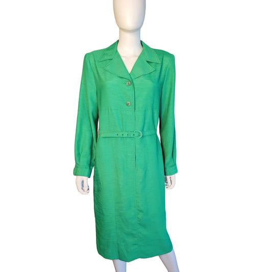 Vintage HENRY LEE Women's Green Double Breasted Belted Jacket Dress