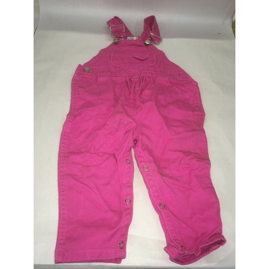 Vintage JET SET Toddler Bold Pink Denim Overalls w Front Pocket