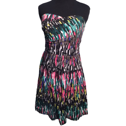 Johnny Martin Paint Stroke looking Sleeveless Party Dress Black, Teal, Pink, White, Yellow