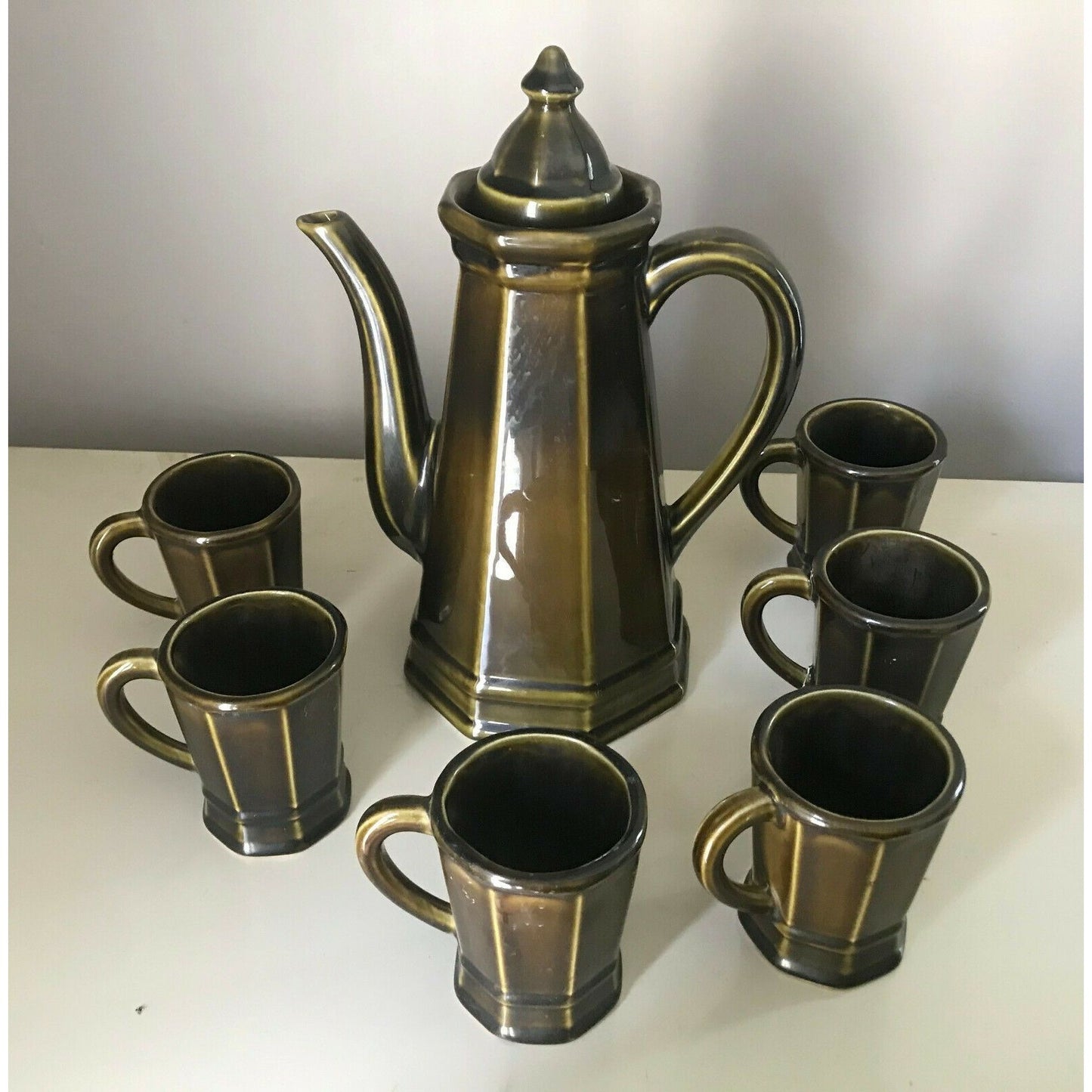 PFALTZGRAFF Coffee PITCHER w Lid #490H & MUGS #280H  Olive Green