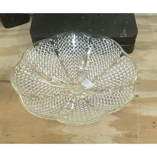 Vintage Clear Glass Dish with Gold Rim - Ball Pattern inside Glass