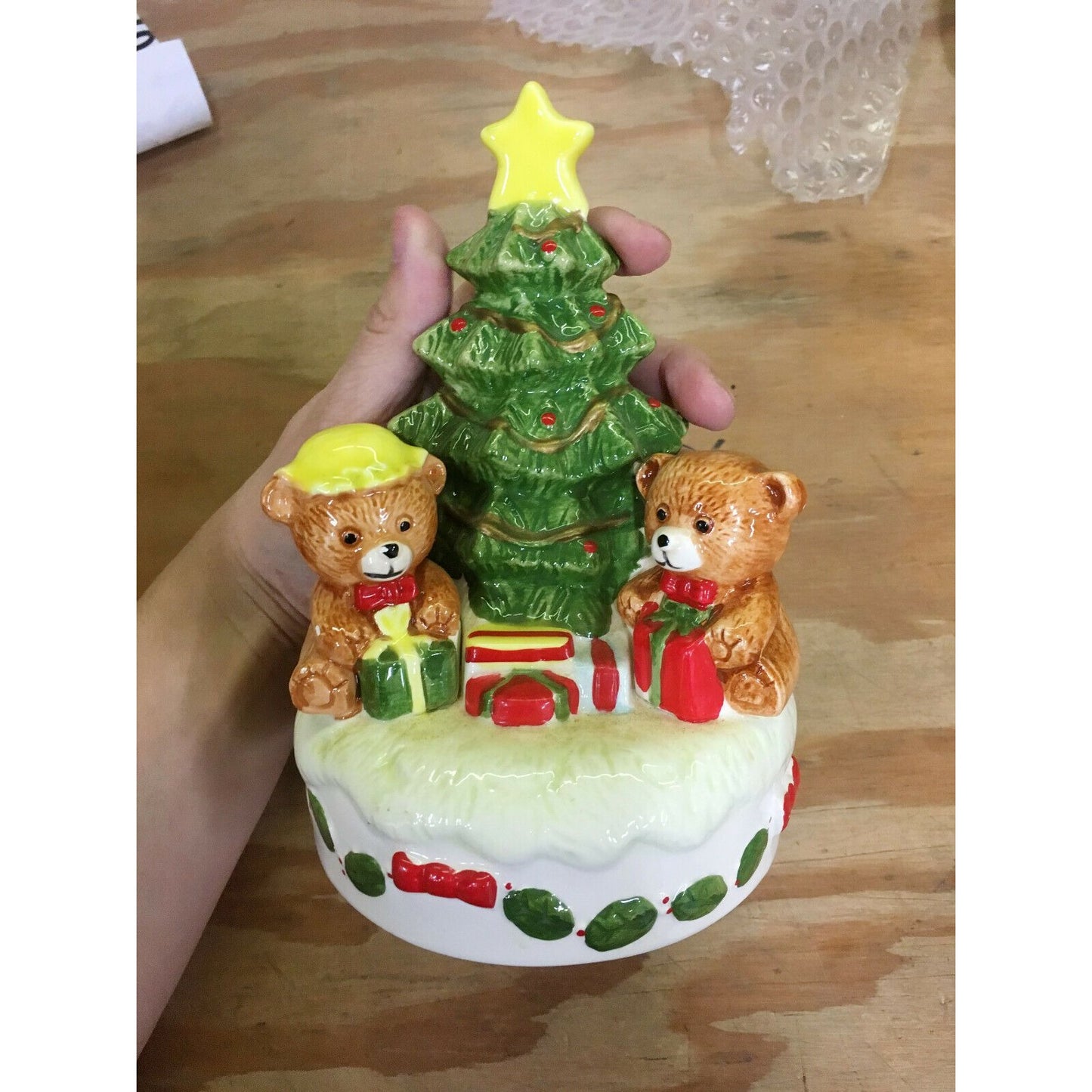 Vintage HAPPY BEARS Musical JINGLE BELLS Revolving Christmas Tree