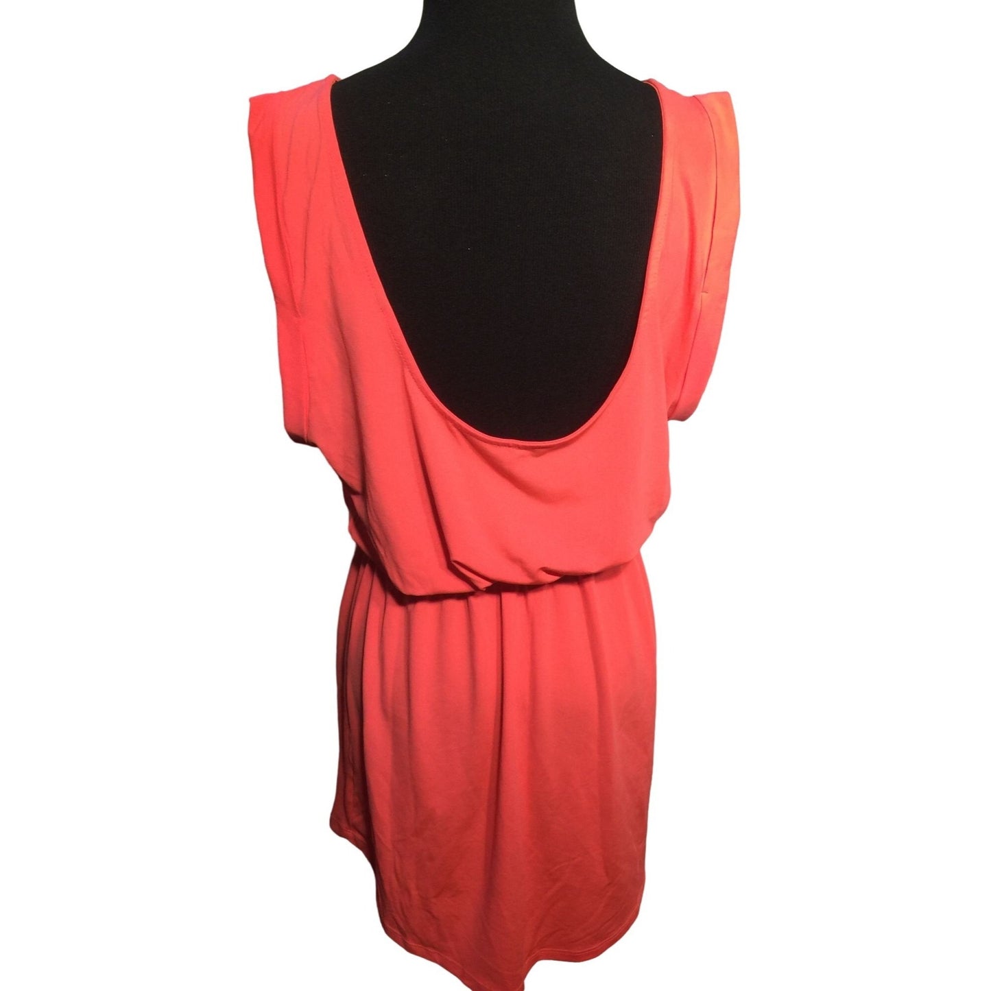 Pretty Coral Dress with Low Scoop Back and cinched waist - Size 8