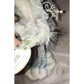 Porcelain Christmas Angel on Base White Fur & Blue Gem Beads Gown Unbranded  A+ Stuff Dolls