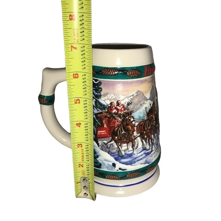 Budweiser 'SPECIAL DELIVERY ' Holiday Beer Stein - Winter Snowy Scene with Clydesdale horses and Budweiser sleigh -Very good condition in or