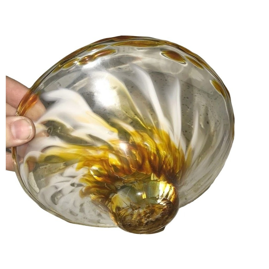 MARTY CHRISTY glass art INSCRIBED 'Sunflowers' - beautiful swirl dish 7" diameter - signed Marty Christy and etched inscription personal not