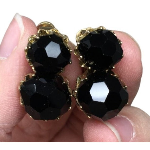 Costume Jewelry Earrings (Turn Screw to Tighten, No Piercings Needed) Clip On Vintage Jewelry Clunky Black Stone SHapes