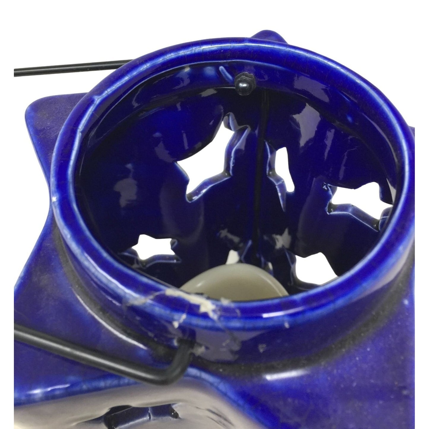 Cobalt Blue LED Candle Lantern 10" Tall with Star shaped body and Handle