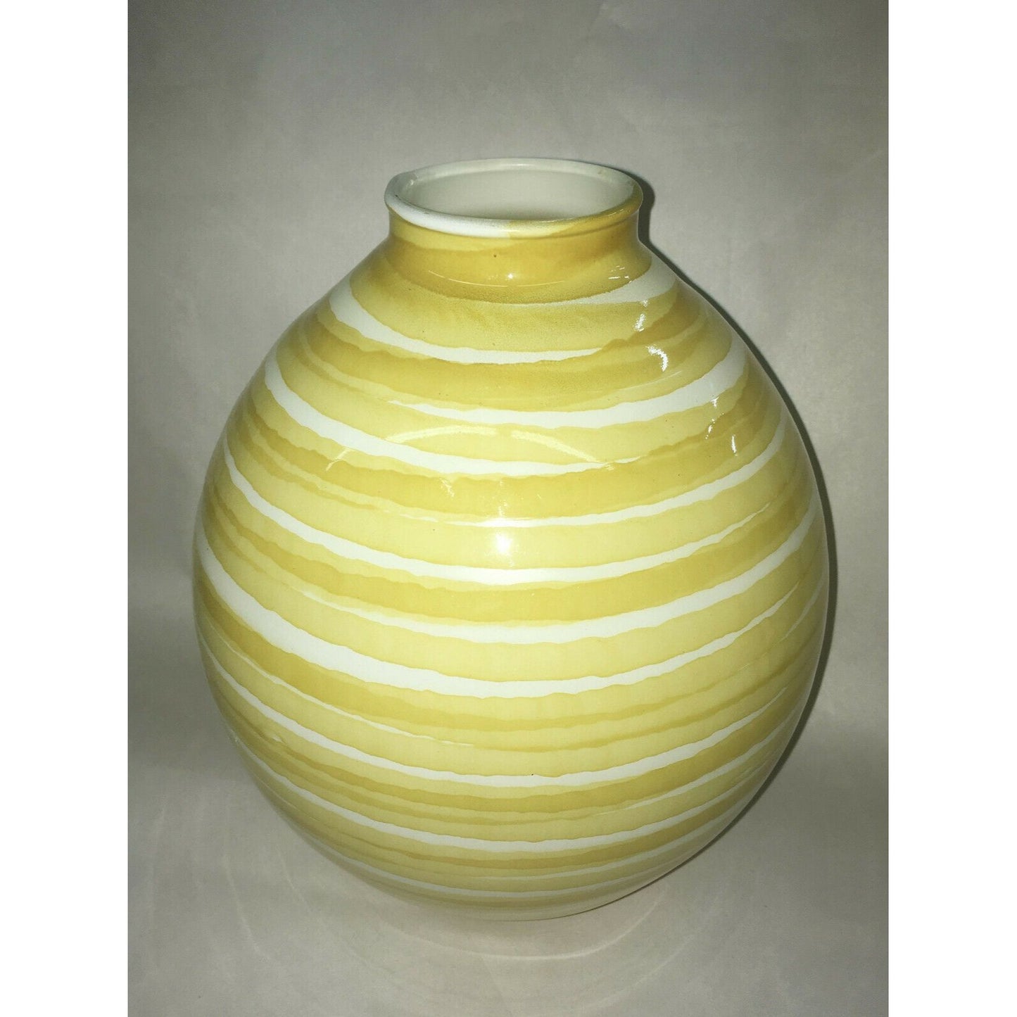 ECOGLASS Yellow White Stripe Recycled Glass Vase 9.5" From Spain