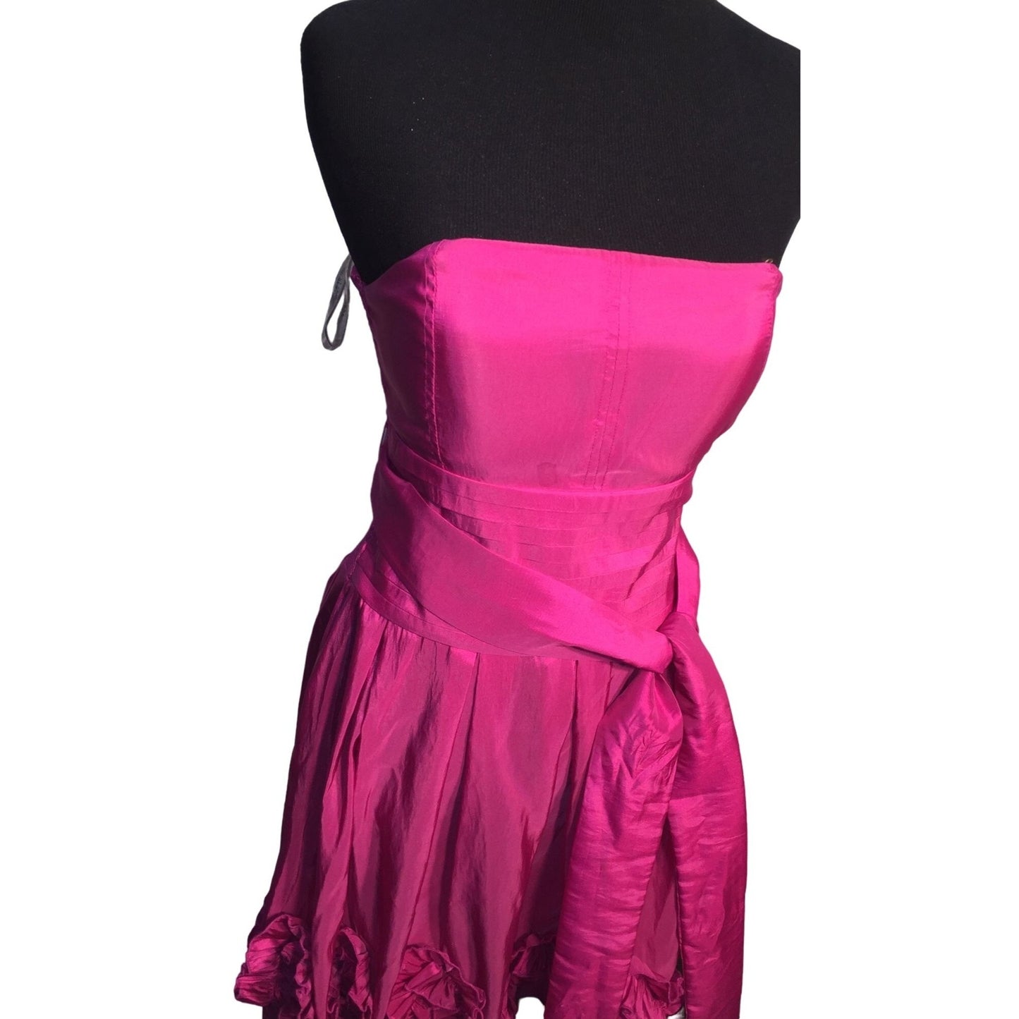 Pretty Hot Pink Party Dress / Evening Dress - Sleeveless with fitting waist and Ruffled Bottom