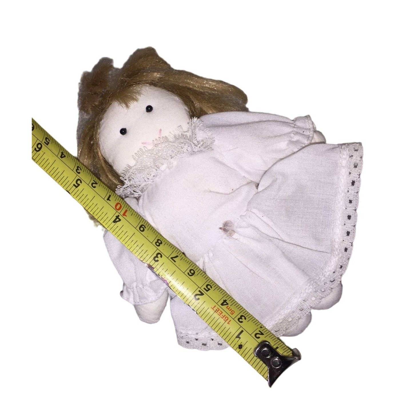 Small Companion Doll for a Larger Collectible Doll Ash Blonde Hair and white lace trimmed dress