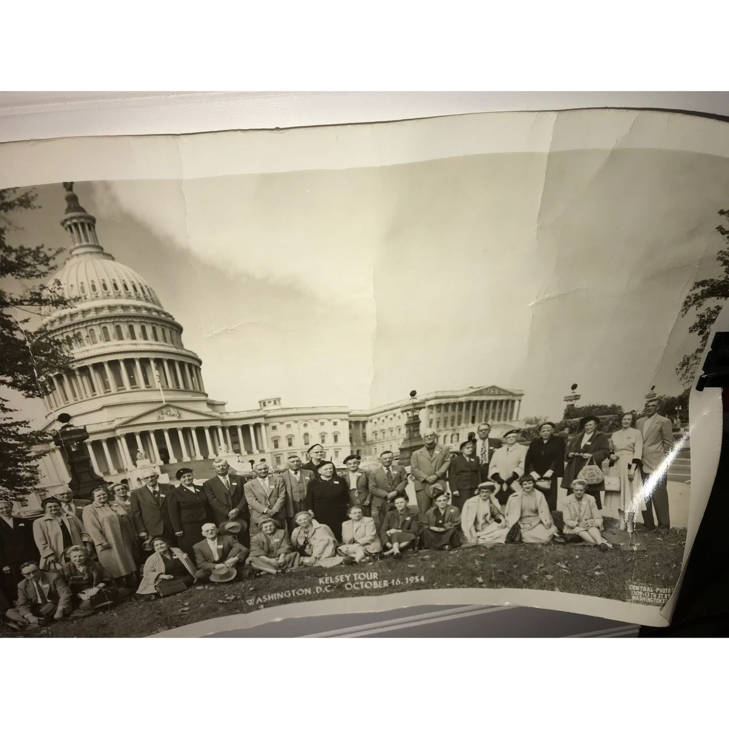 "Kelsey Family Tour" Washington DC 1954 - Black and White Photograph of Family at Capital Building -