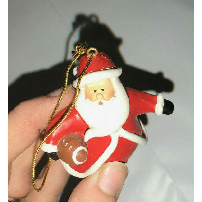 Football SANTA CLAUS Christmas Tree Ornament Santa w Football Xmas