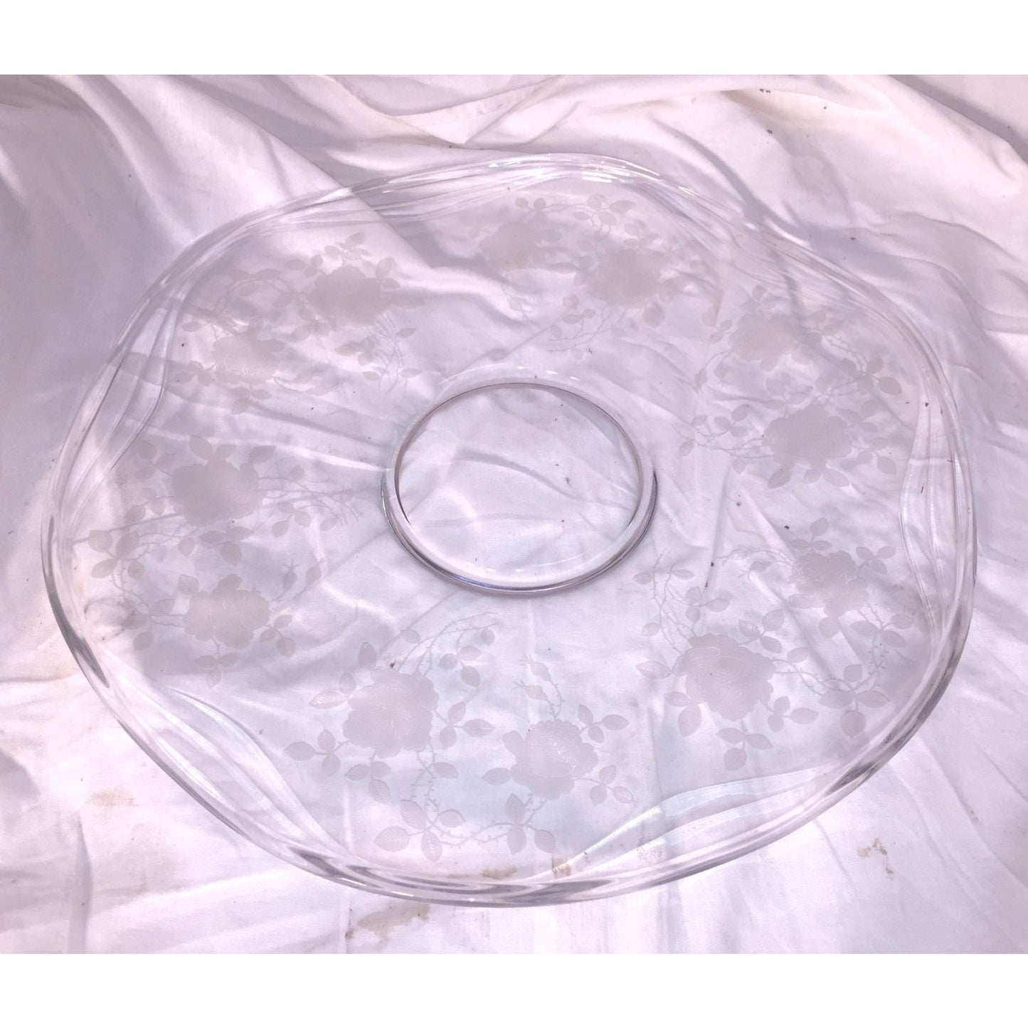 PARTY Serving TRAY Glass / Etched Glass / Crystal Nice Floral Pattern  - 14" Diameter