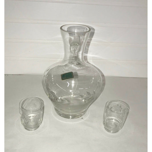 VINTAGE GLASS Carafe LAUSITZER GERMANY with Pips - cups - Etched