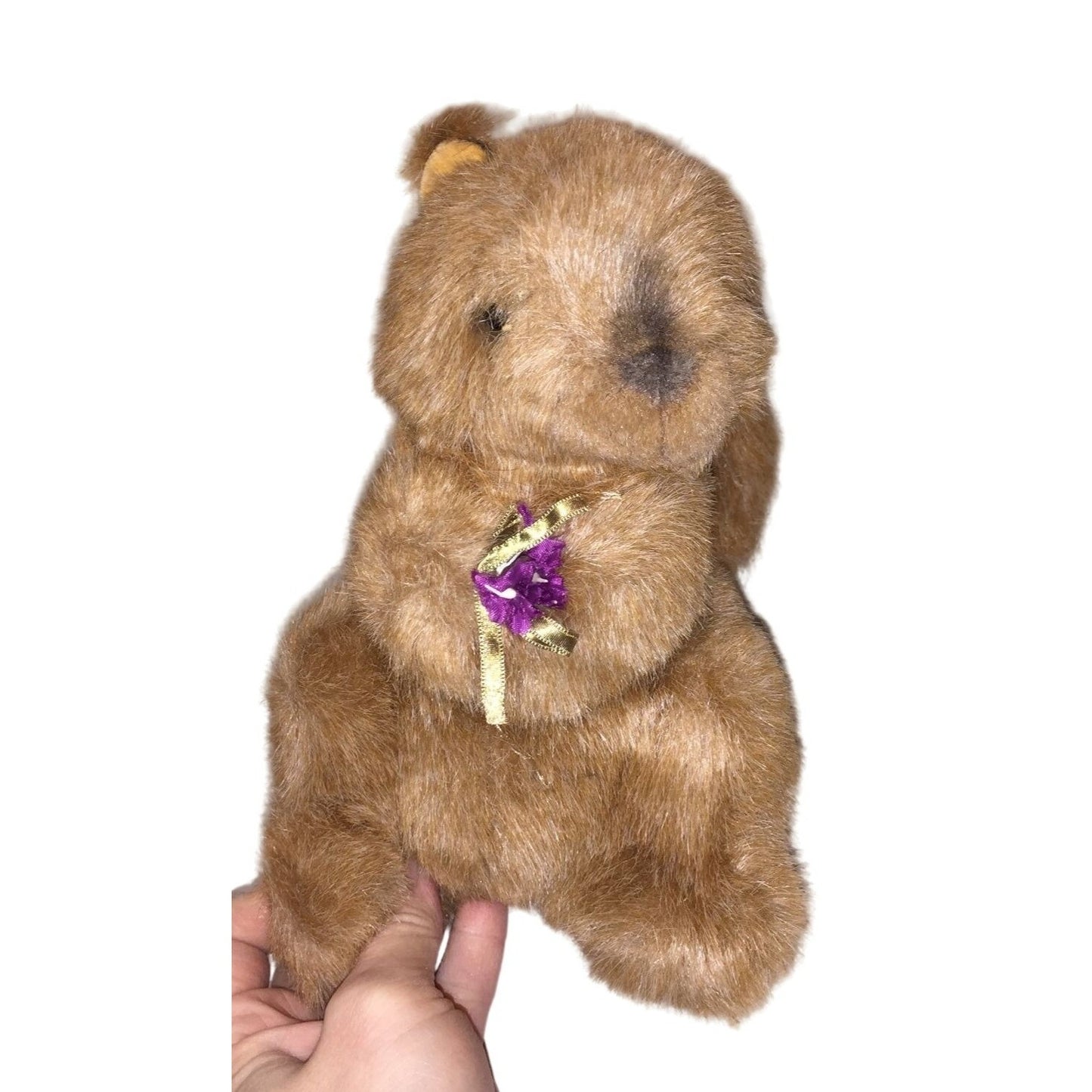 Classic GUND Squirrel Plush Collectible - NUTSY - 7" tall holding Purple Flowers -