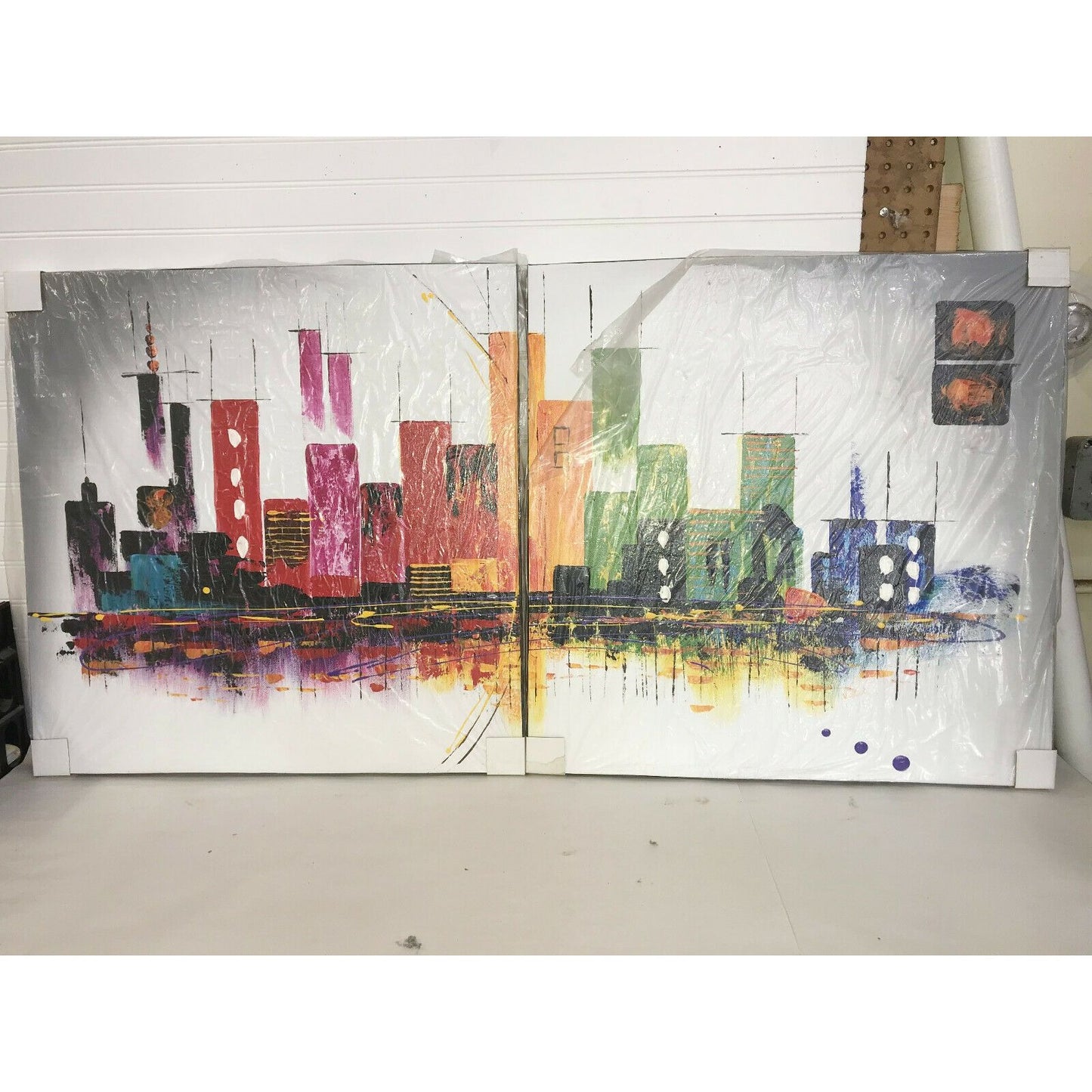 CITYSCAPE Vivid Colors 2 Canvas Set OIL PAINTING Abstract Skyline