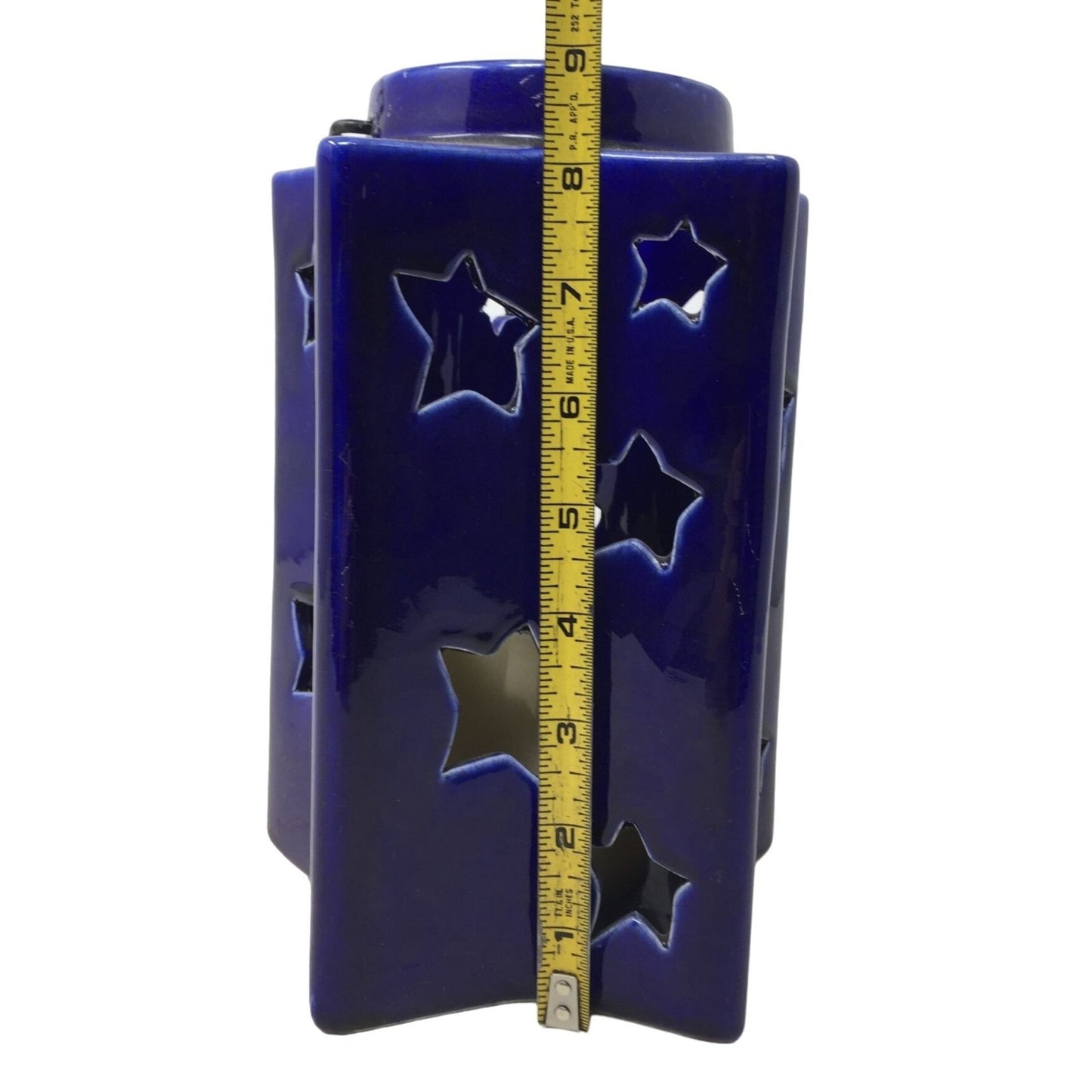 Cobalt Blue LED Candle Lantern 10" Tall with Star shaped body and Handle