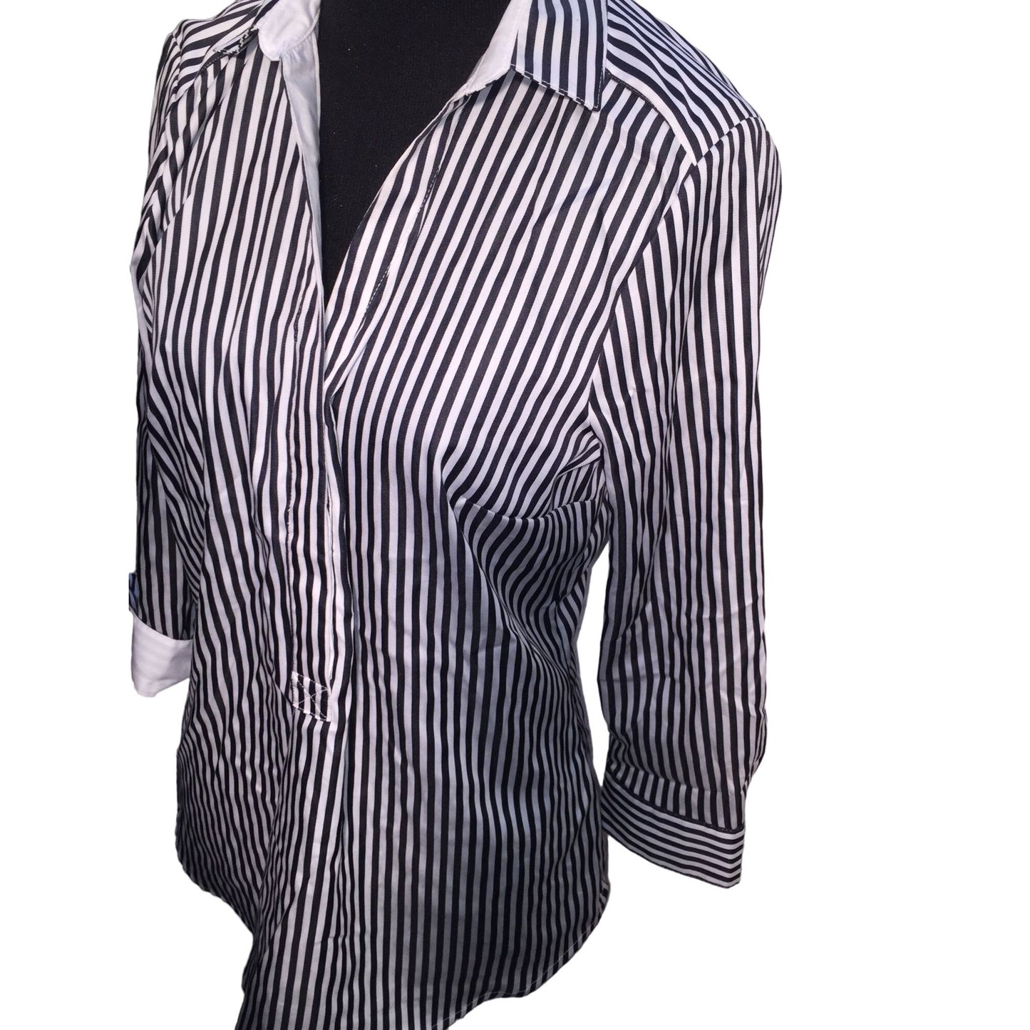 H&M Womens oversize Striped button down blouse with white cuffs - Size 10 (stretchy)