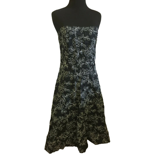 Party DRESS Strapless Black & White Floral A-Line Dress Sz Medium