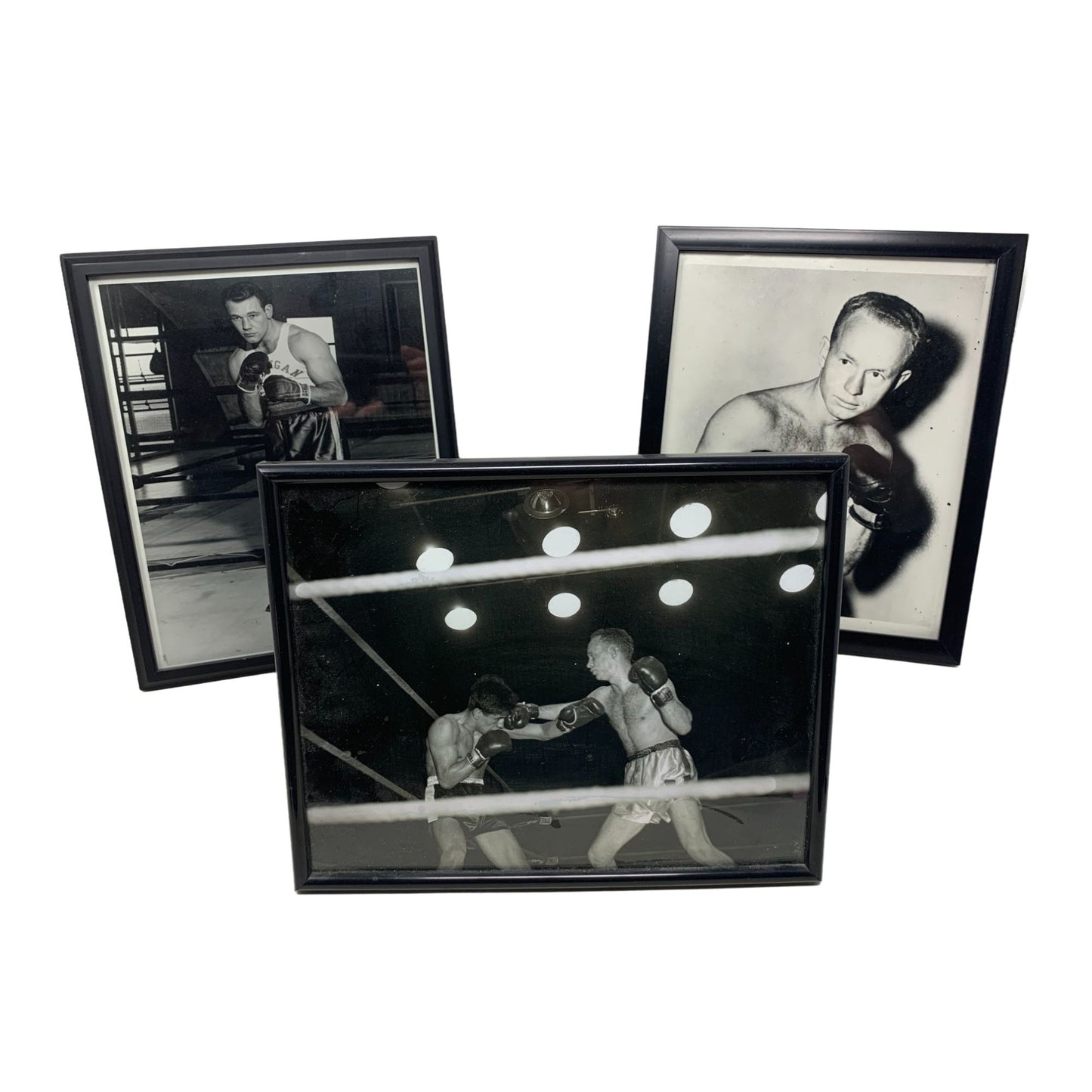 Set of 3 Vintage BOXING Photos - Black & White Mid Century Boxer Framed Pictures