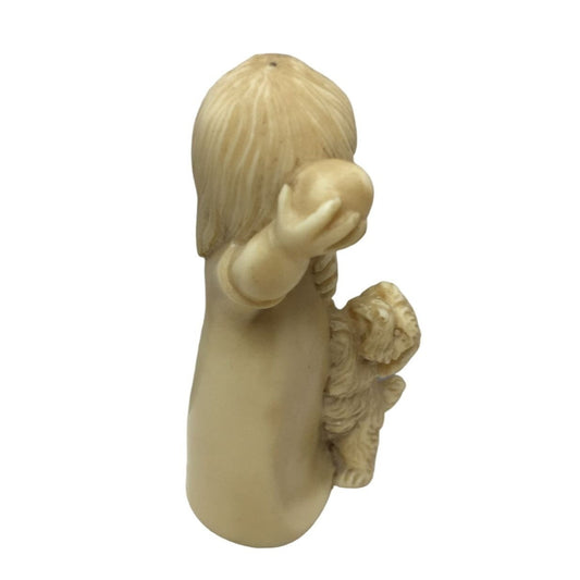 BIanchi Vintage (1979) Alabaster Figurine - Child Playing with Dog - Italy - Contented happy face