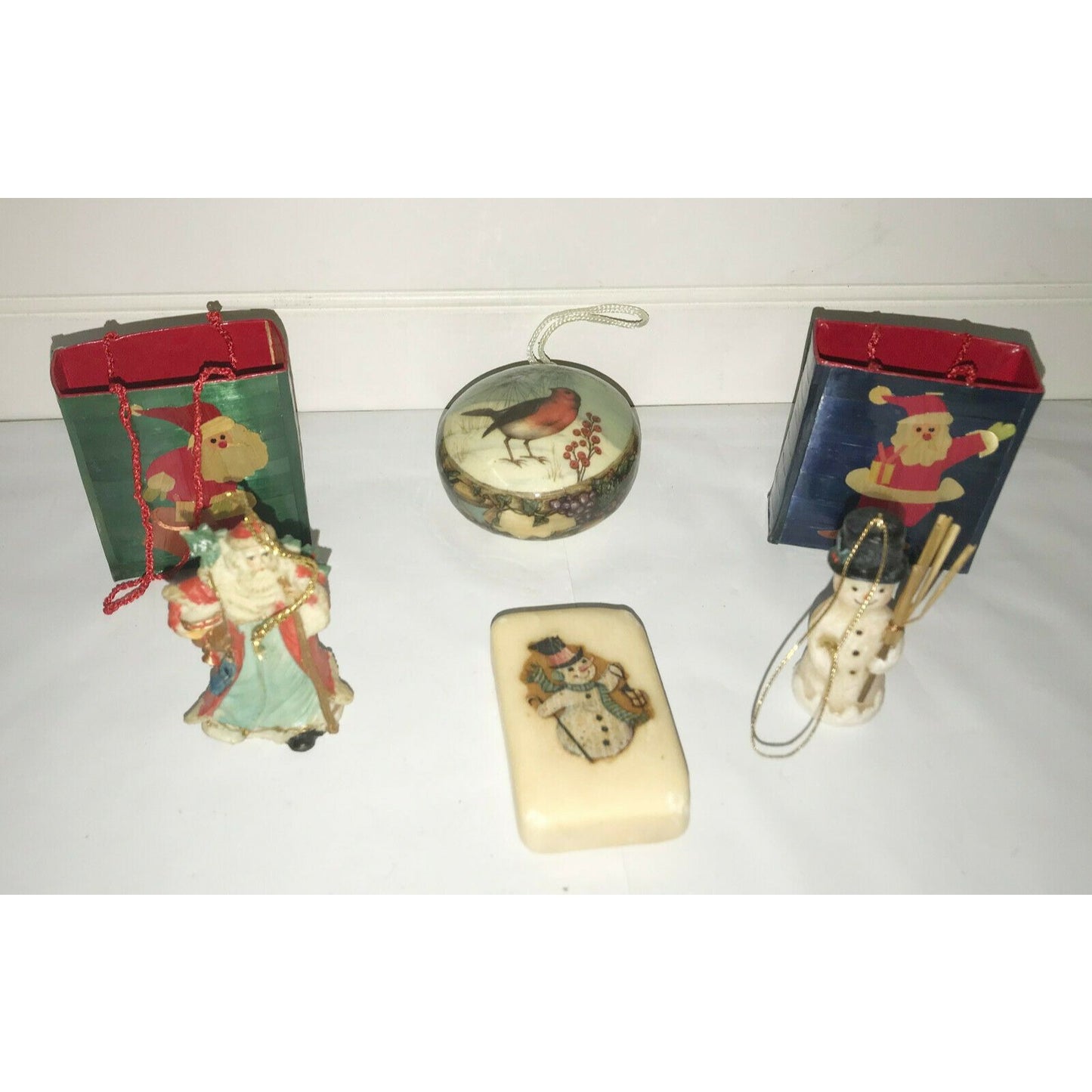 Vintage Holiday CHRISTMAS TREE Ornaments & Soap Snowman Santa BIrd