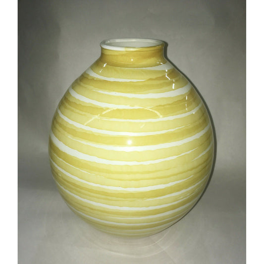 ECOGLASS Yellow White Stripe Recycled Glass Vase 9.5" From Spain