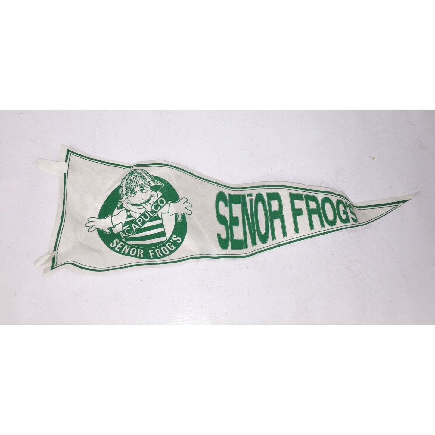 Vintage SENOR FROGS ACAPULCO White and Green Pennant SOUVENIR Bar