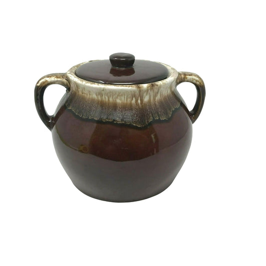 MCCOY Brown Glazed Stoneware two tone brown pot 2 handle w lid