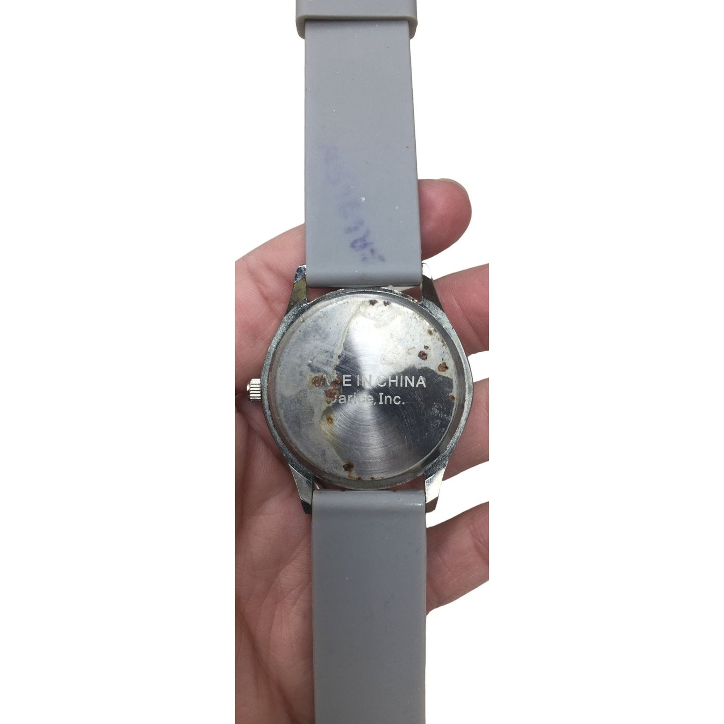 gray Rubber Band Watch with Rhinestones around face