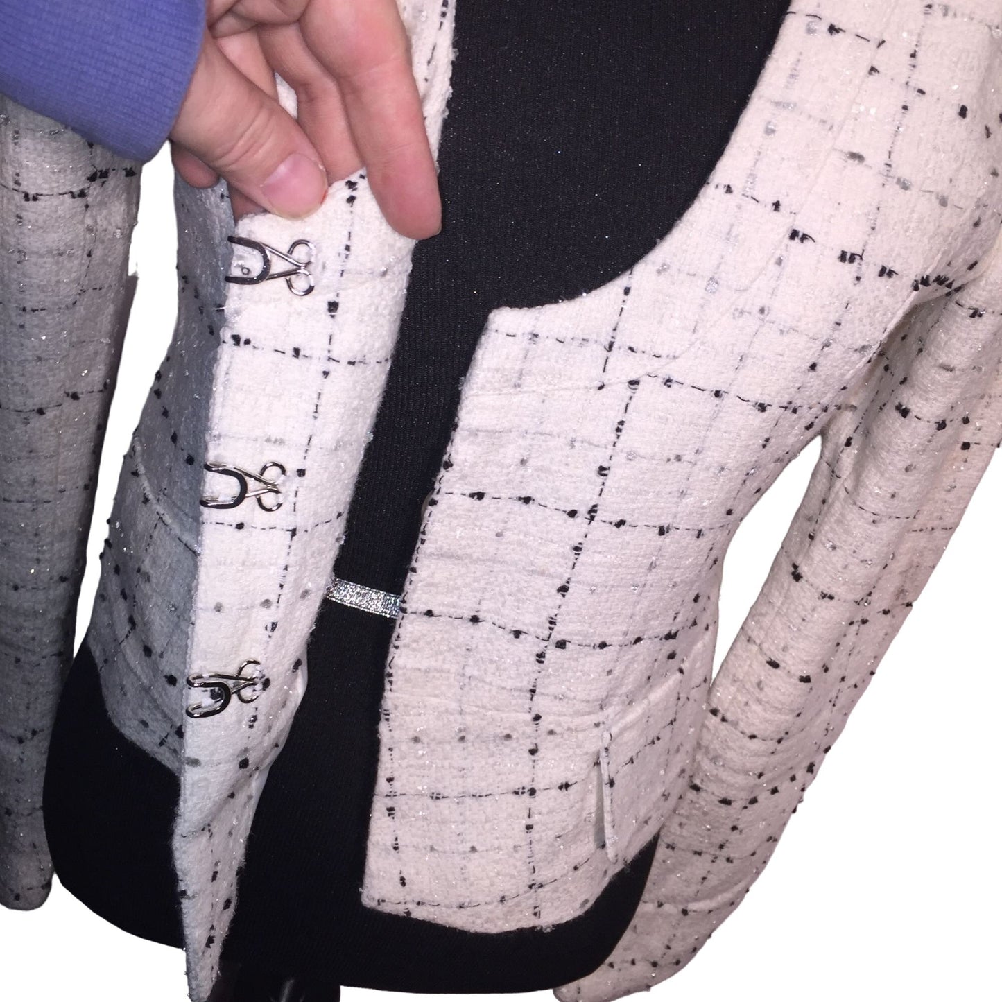 Heroine White Jacket with black and gray light dot / line pattern hidden front closures - Business wear