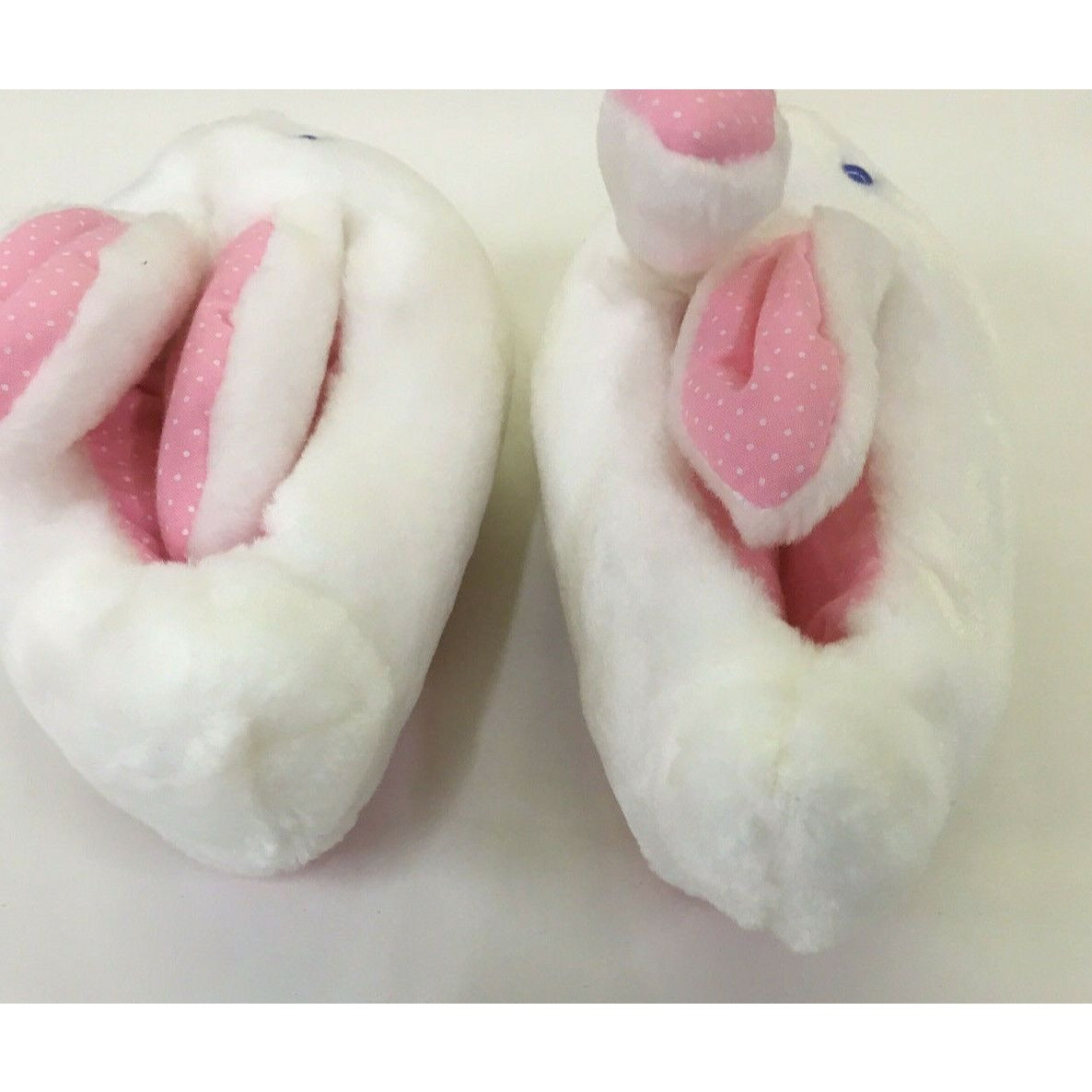 TEDDY TOES PLUSH SLIPPERS White Blue Eyed Bunnies- Rabbit Shoes