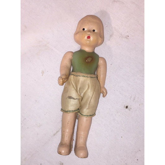 6" Antique BISQUE Doll w Pursed Lips Green Body Satin Shorts Cute