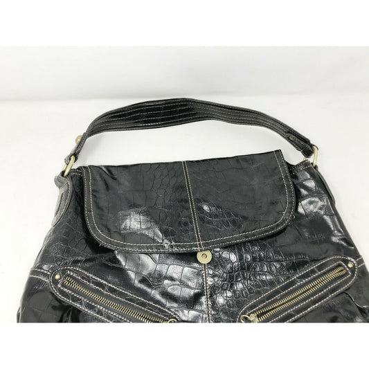 black Faux Alligator Croc Skin Purse Large Hobo HandBag Bag